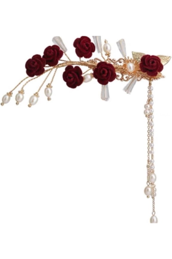 Hair jewelry, Hair Comb Wedding Bridal Hair Accessories Vintage Camellia Hair Side Comb Chinese Style Hair Clip Comb with Tassel Women Hair Accessories Hair Fork Hair Side Combs