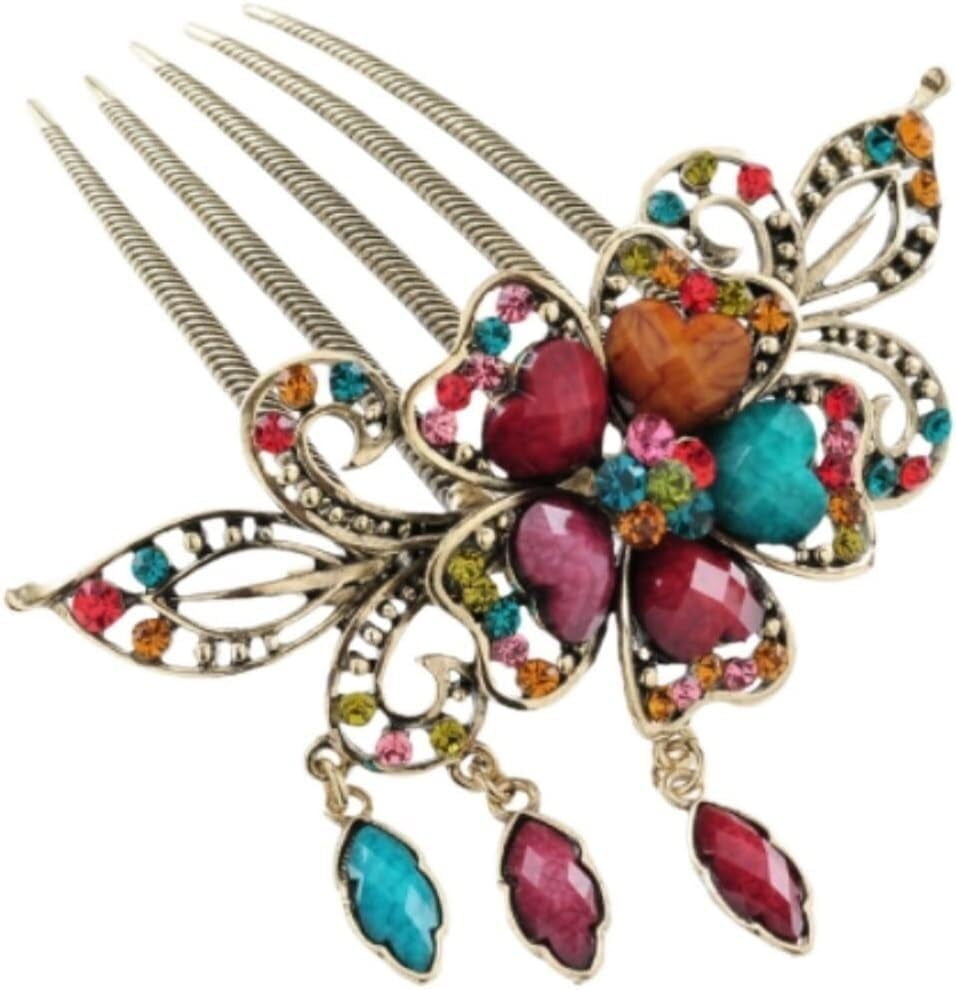 Hair jewelry,Hair Comb Wedding Bridal Hair Accessories Women Hair Side Comb Accessories with Tassel Retro Decorative Hair Comb Clips Rhinestone Flower Hair Side Combs(Multi-color)