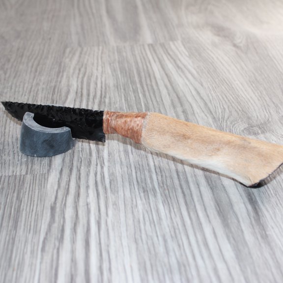 Hair-on Deer Bone Handle Obsidian Blade Ornamental Knife #09569