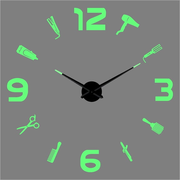 Hair salon 3 DIY Different Luminous Frameless Wall Clock Decor Modern Design Gift - 27 inch