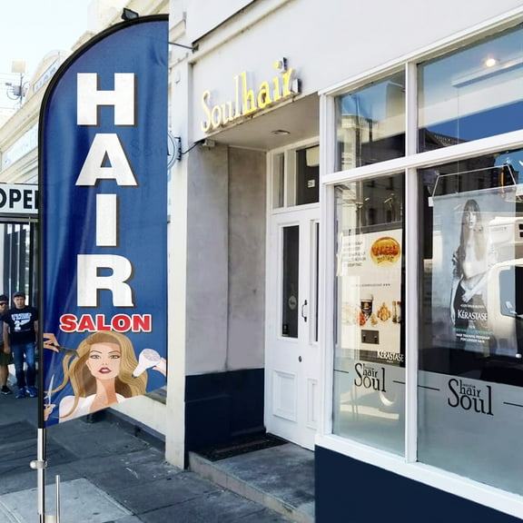 Hair salon Feather Flag with Flag Pole Kit and Ground Spike, 11-FT Windless Flag Banner Sign Business for Indoor Outdoor Advertising