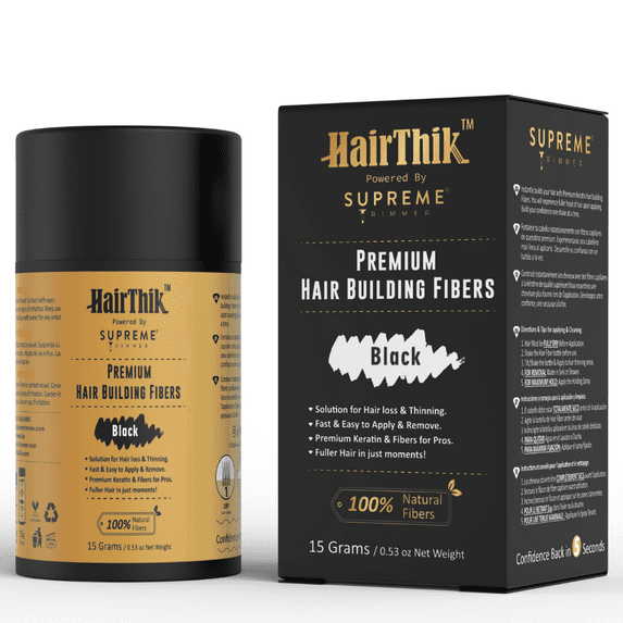 HairThik Hair Building Fibers - Instantly Fill in Fine or Thinning Hair for Thicker, Fuller-Looking Hair for Men & Women – Hair Thinning & Balding solution | BLACK, 15 Grams - HFR/15B