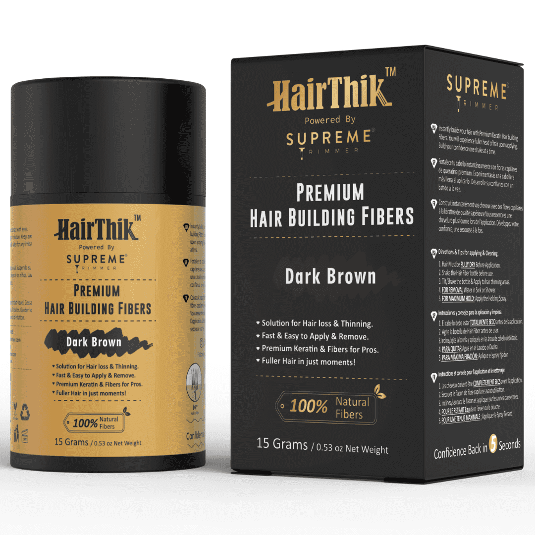 HairThik Hair Building Fibers by Supreme Trimmer | For Thicker, Fuller-Looking Hair - Instantly Fill in Fine or Thinning Hair for Men & Women | DARK BROWN, 15 Grams - HFR/15DB
