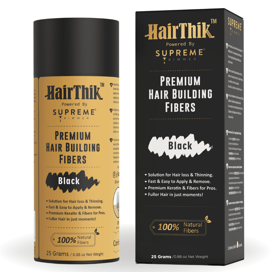 HairThik Hair Building Fibers - Instantly Fill in Fine or Thinning Hair for Thicker, Fuller-Looking Hair for Men & Women – Hair Thinning & Balding solution | BLACK, 25 Grams - HFR/25B