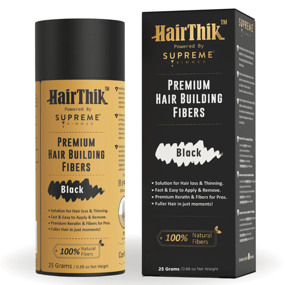 HairThik Hair Building Fibers - Instantly Fill in Fine or Thinning Hair for Thicker, Fuller-Looking Hair for Men & Women – Hair Thinning & Balding solution | BLACK, 25 Grams - HFR/25B