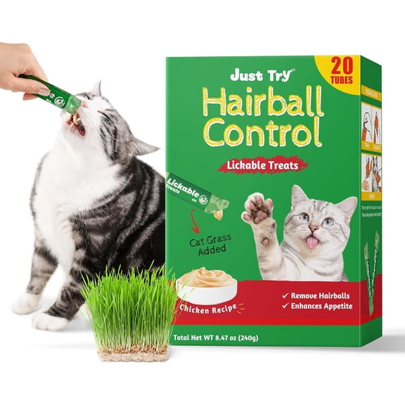 JUSTTRY Cat Grass & Chicken Recipe Lickable Treats for Cats, 8.47 oz 20 Tubes