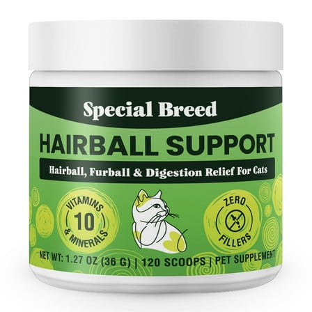 Hairball Support for Cats - 10 Super Ingredients for Hairball Relief, Digestive Support & Healthy Skin - No Fillers - Psyllium, Pumpkin, Omega-3s & More - 120 Scoops