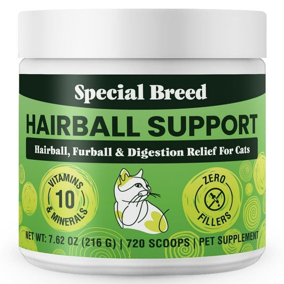 Hairball Support for Cats - 10 Super Ingredients for Hairball Relief, Digestive Support & Healthy Skin - No Fillers - Psyllium, Pumpkin, Omega-3s & More - 720 Scoops