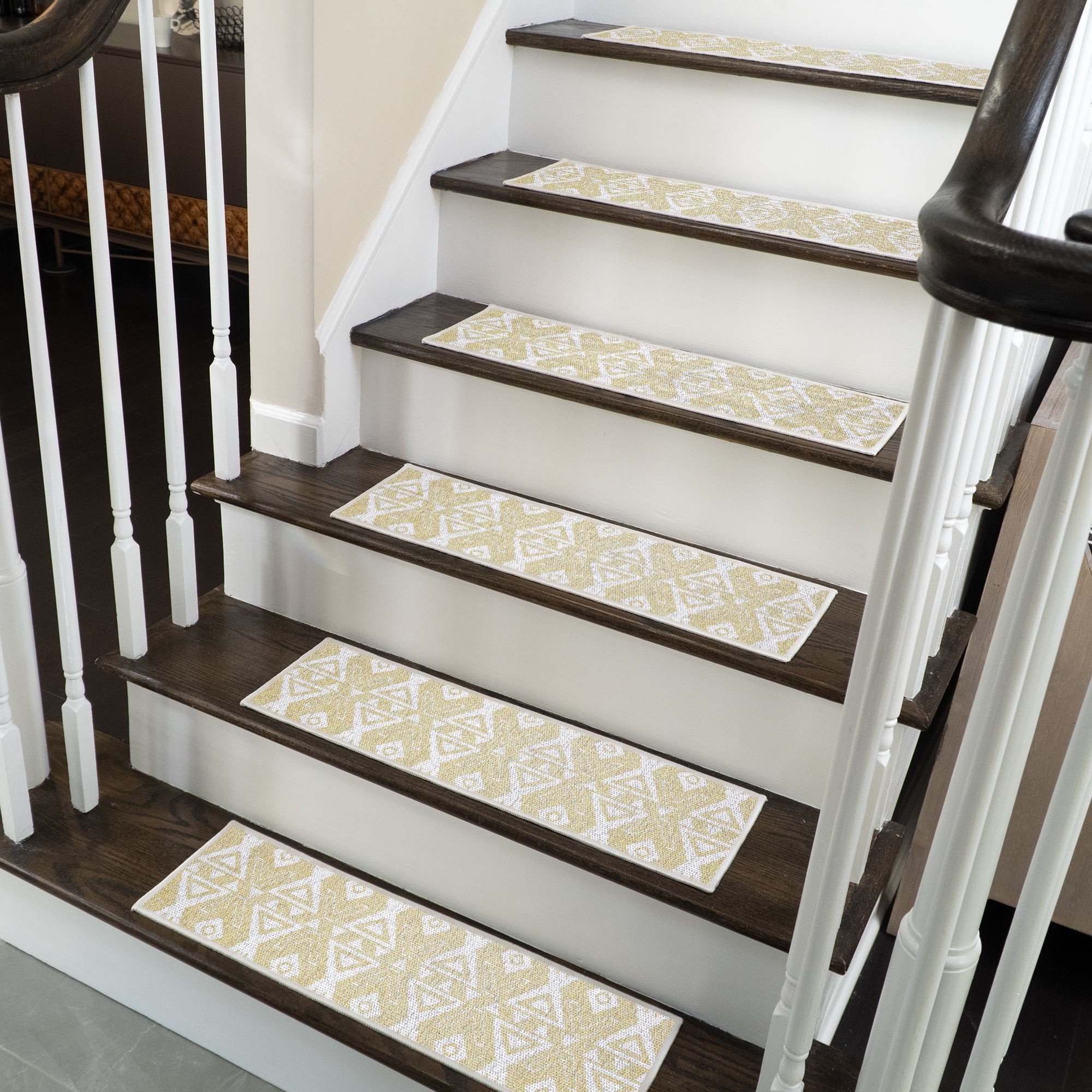 Hairband Design 9" X 28" Stair Treads - 70 % Cotton Anti-Slip Carpet Strips for Indoor Stairs-Easy to Install Stair Treads with Double Adhesive Tape-Safe, Extra-Grip, 13-Pack-Banana Cream Yellow