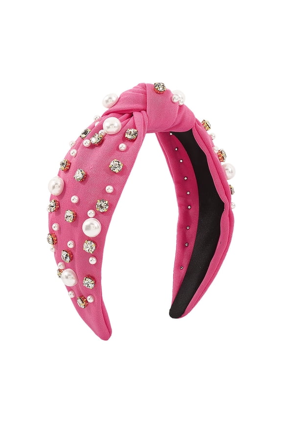 Hairband for Women's Hair CQXIDFH Vintage Wide Top Knot Headband, Pearl Embellished Hair Hoop, Fashion Hair Accessory for Wedding Casual, Cowboy Hat (Hot Pink, One Size)