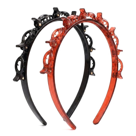 Hairband with Bangs Clip, Reversible Hair Styling Headband with Teeth, Invisible Bangs Holder for Women (2 pcs)