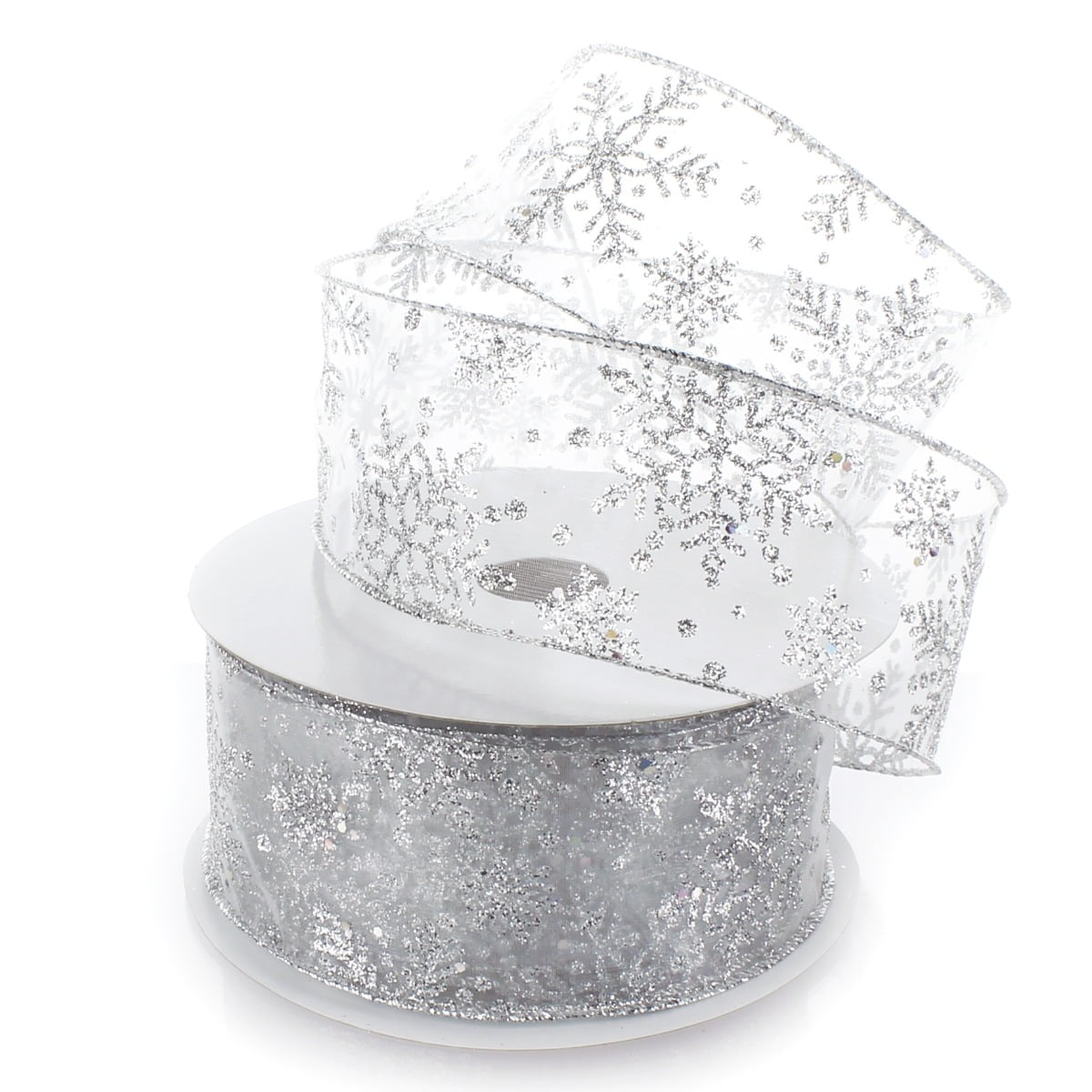 Wired White Spangle Glitter Ribbon 2 1/2 Inch Wedding Winter Christmas  Holiday July 4th 