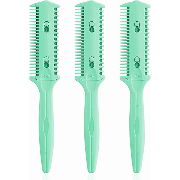 Haircut Razor Comb, 3 Pack - Double Sided Razor Hair Styling Scissors Comb, Split Ends Trimmer Styler for Thin and Thick Hair (Green, Metal, F, 3 Count)