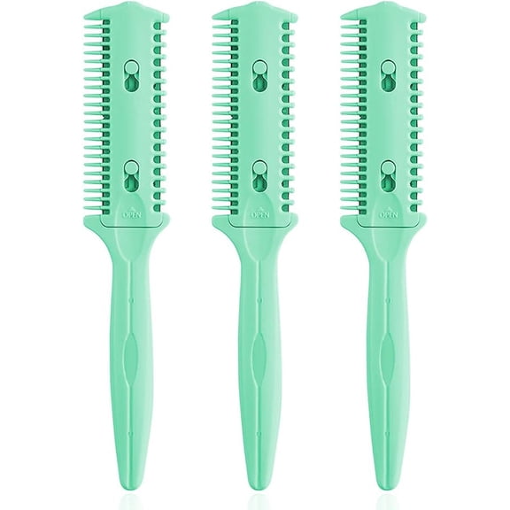 Haircut Razor Comb, 3 Pack - Double Sided Razor Hair Styling Scissors Comb, Split Ends Trimmer Styler for Thin and Thick Hair (Green, Metal, F, 3 Count)