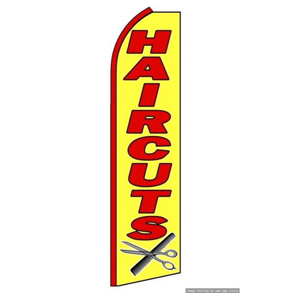 Haircuts (Yellow) Swooper Flag (Hardware Not Included) |Advertisement /Business Flags | Feather Flag |