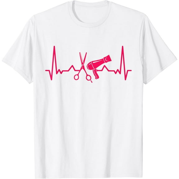 Hairdresser Gift Scissors Dryer Heartbeat Hairstylist T-Shirt
