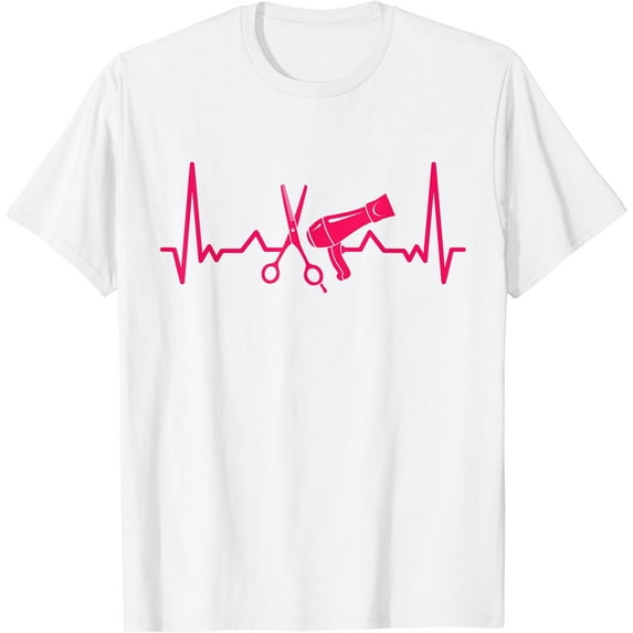 Hairdresser Gift Scissors Dryer Heartbeat Hairstylist T-Shirt