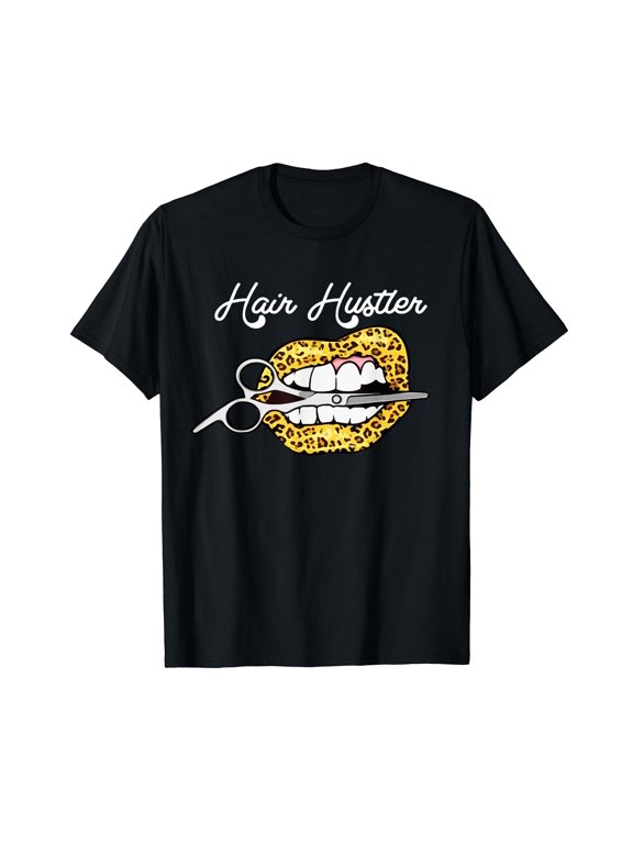 Hairdresser Hair Hustler Leopard Lips Funny Hair Stylist T-Shirt