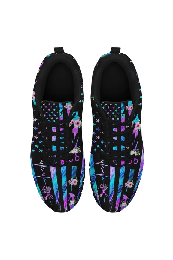 Hairdresser Hair Stylist Pride American Flag U S Running Shoes Sneakers Mesh Black Size 10