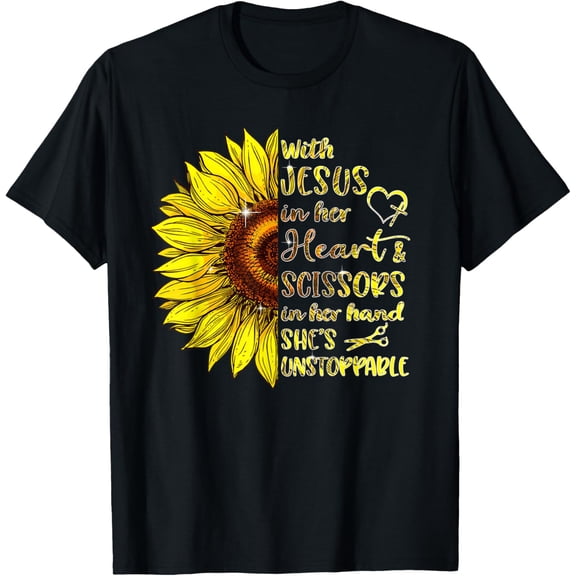 Hairdresser Shirt Jesus In Heart Scissor Hairstylist Gift T-Shirt