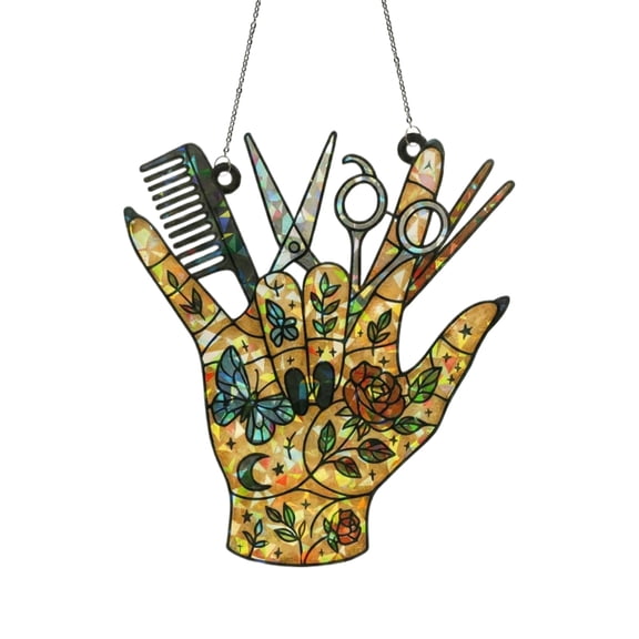 Hairdresser Sun Catcher Ornament for Hair Salon Decor Hairstylist Tools Hanging Window Art Personalized Gift for Hair Stylist Barber Shop Decor 7.87 Inch 1PC