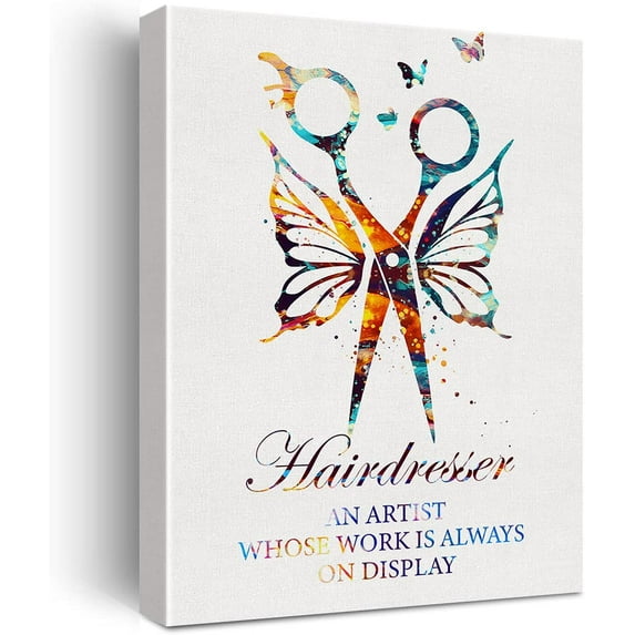 Hairdresser Watercolor Wall Art Hair Stylist Canvas Painting Prints for Home Beauty Salon Hair Studio Wall Decor Framed Artwork Gifts(12x15 Inch)