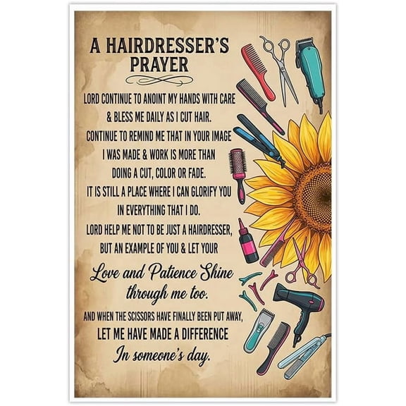 Hairdressers Prayer Canvas Wall Art Poster Sunflower Beauty Salon Wall Decor Barber Shop Pictures Inspirational Christian Quotes Artwork Studio Stylist Gifts