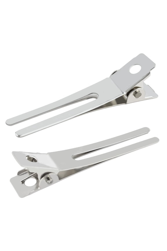Hairdressing Double Prong Curl Clips, Metal Alligator Hairpins for Styling Salon, Barber (Silver)