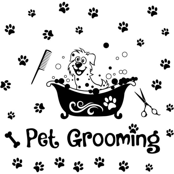 Hairdressing Theme Wall Stickers Pet Haircuts Vinyl Wall Decal Dog Soaking Wall Art Pets Beauty Salon Stickers for Pet Shop Decor Nursery Bedroom Decorations 60x39cm