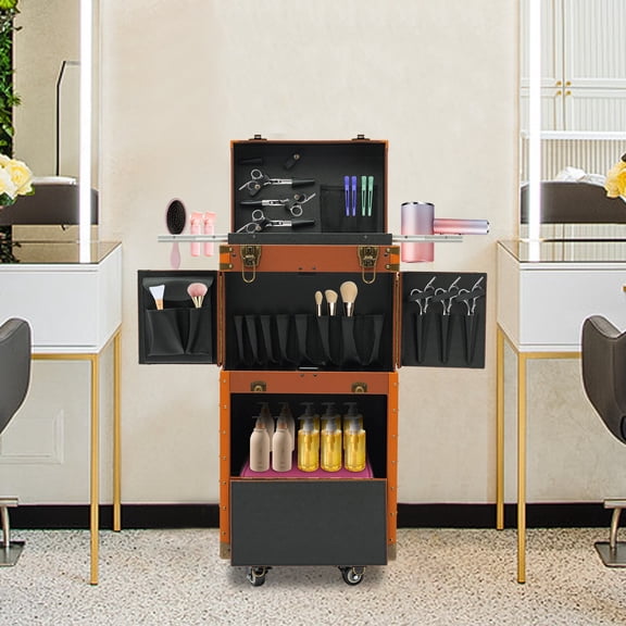 Hairdressing Tool Organizer, Cosmetic Trolley Case Makeup Box with Mobile Password Locks for Travelling