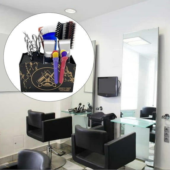 Hairdressing Tool Storage Box Countertop Cosmetic Organizer for Barber Shop Shear Holder Styling Tool Storage Haircut Tool Stand , Black, 17.8x8.2x11.5cm