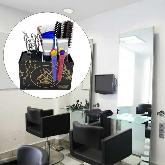 Hairdressing Tool Storage Box Countertop Organizer for Barber Shop Shear Holder Styling Tool Storage Haircut Tool Stand , Black, 17.8x8.2x11.5cm