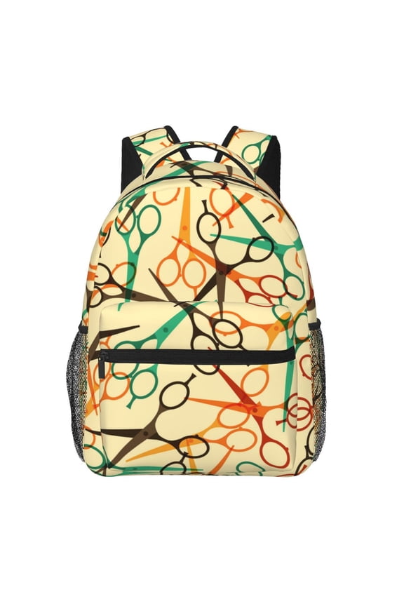 Hairdressing Tools Retro Scissors Salon Backpack Casual College Bag Zipper Laptop Daypack Hiking Rucksack Travel