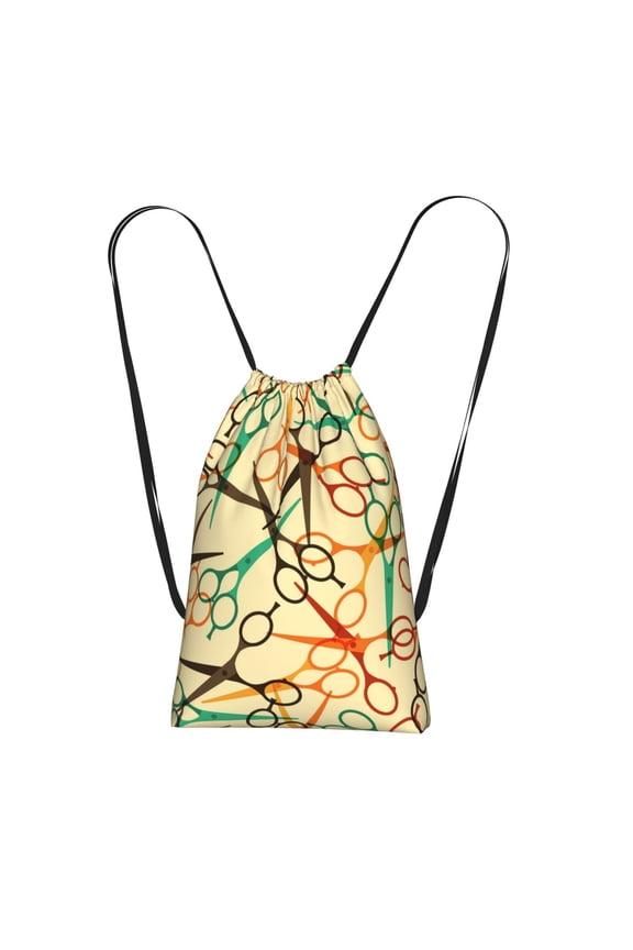 Hairdressing Tools Retro Scissors Salon Packable Drawstring Backpack, Lightweight Foldable Cinch Storage Bag for Gym Travel Shopping
