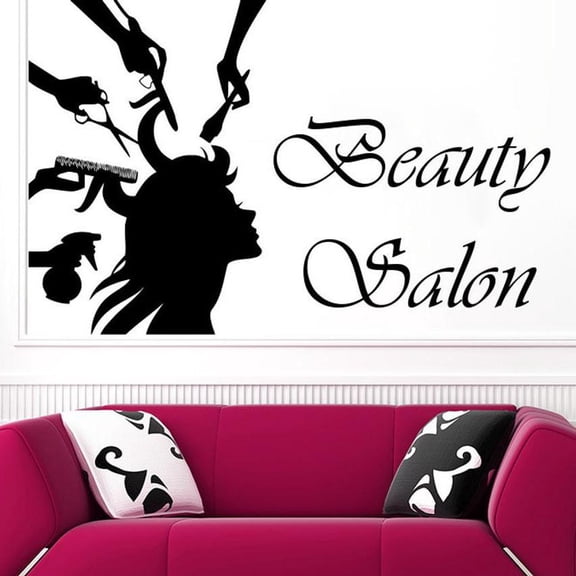 Hairdressing Wall Decal Vinyl Beauty Salon Make Up Girl Woman Makeup Face Fashion Wall Sticker Beauty Salon Decor Design 89x57cm
