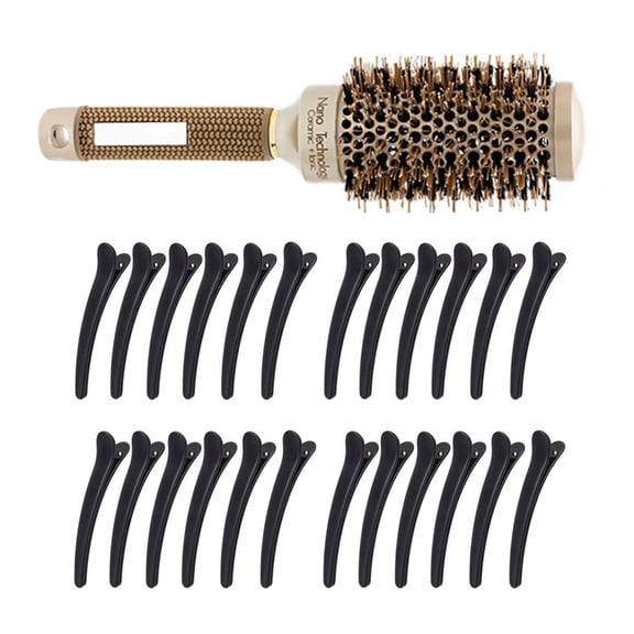 Hairdressing comb,Brush Blow Hair Brush Blow Round With 24pcs Hair Thermal Ceramic Clips Hair Tools Ionic Tech Hair Ceramic Ionic Tech Blow Thermal 24pcs Hair Clips Multicolor