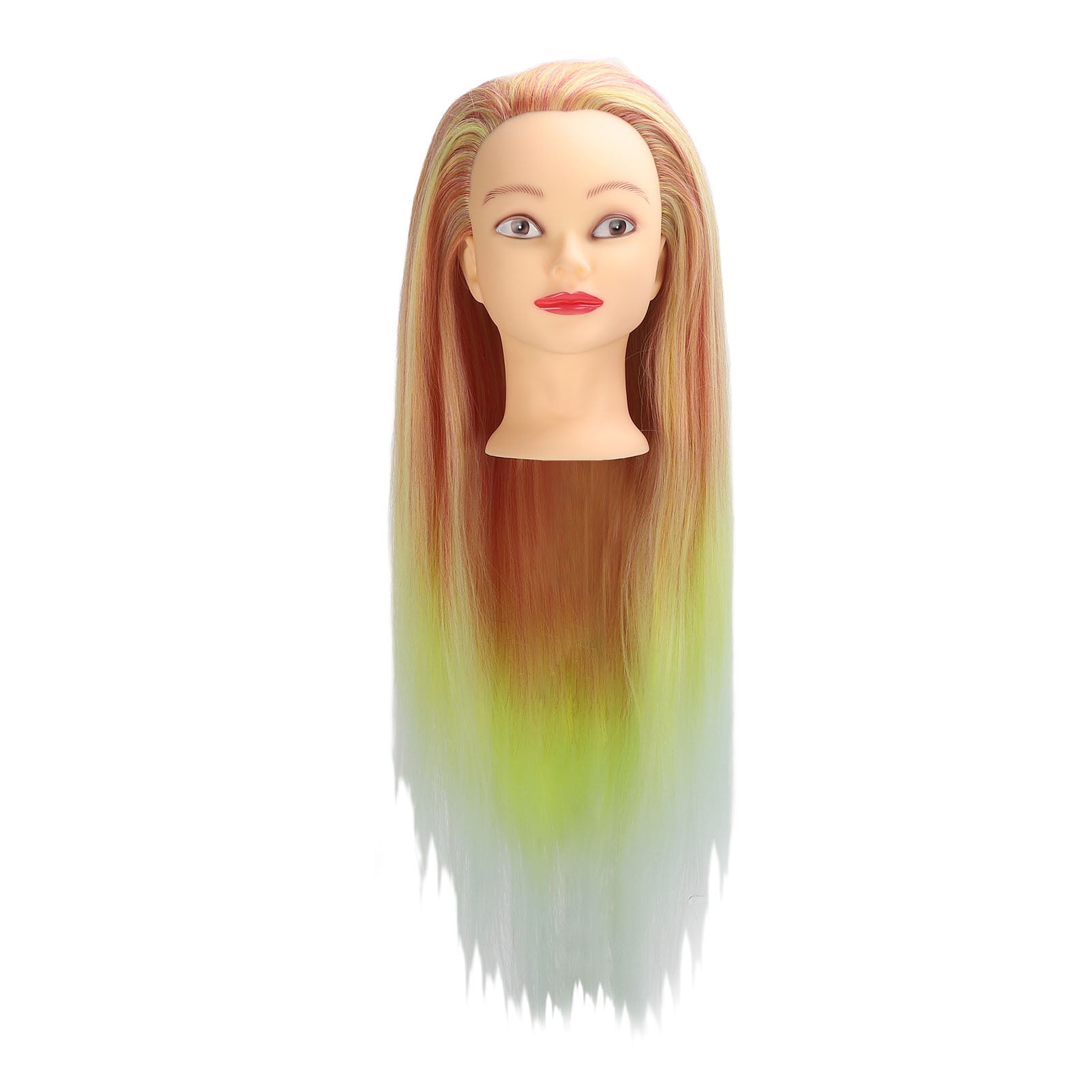 Hairdressing model head with synthetic braided hair and hairdresser