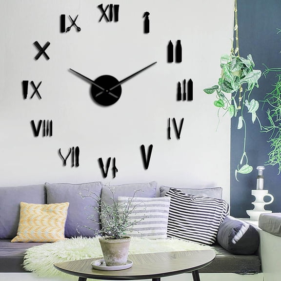 Hairdressing tools hair salon beauty wall clock art decoration barbershop DIY large wall clock(Black,27inch)