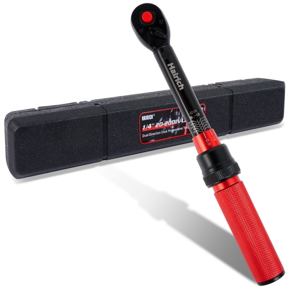 Hairich 1/4 Inch Drive Click Torque Wrench 20-200 In-Lb/2.26-22.6 Nm Dual Scale 72 Tooth Ratchet Red Handle for Bicycle Motorcycle Auto Spark Plug Repair