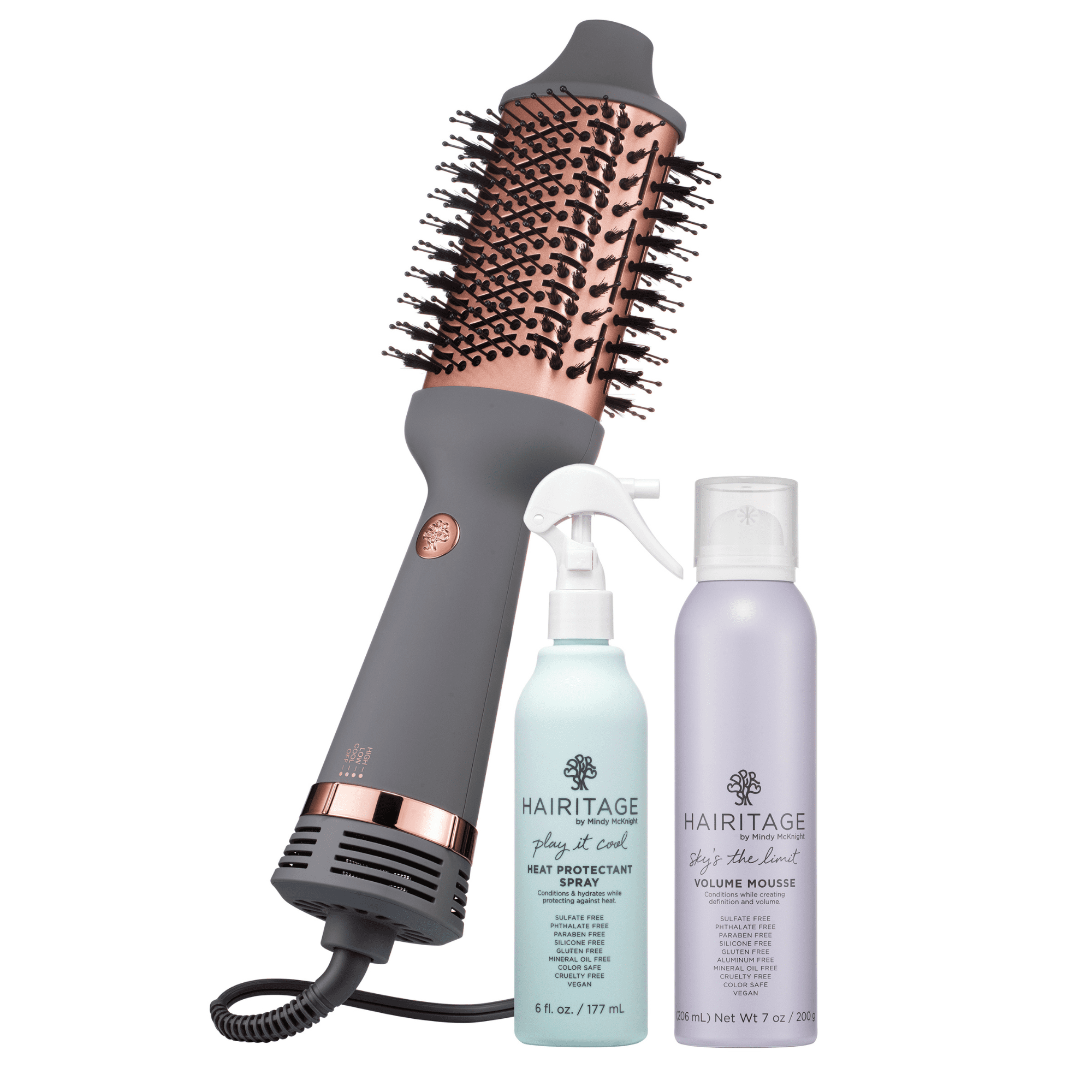 Hairitage 3Pack Set Ceramic Volumizing Blow Dryer Brush for Curling