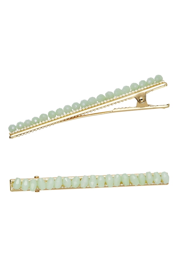 Beaded Stylish Hair Clips Mint, 2 PC