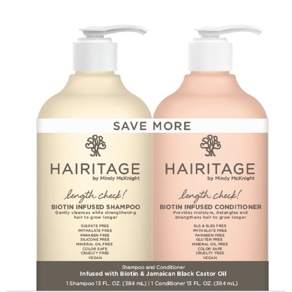 Hairitage Biotin & Castor Oil Moisturizing Shampoo and Conditioner for Hair Growth + Volume, Dry Damaged Hair, 13oz