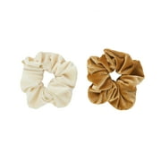 Hairitage Corduroy Hair Scrunchies   Ivory and Gold, 2PC