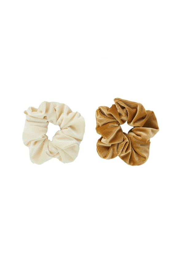 Corduroy Hair Scrunchies – Ivory and Gold, 2PC