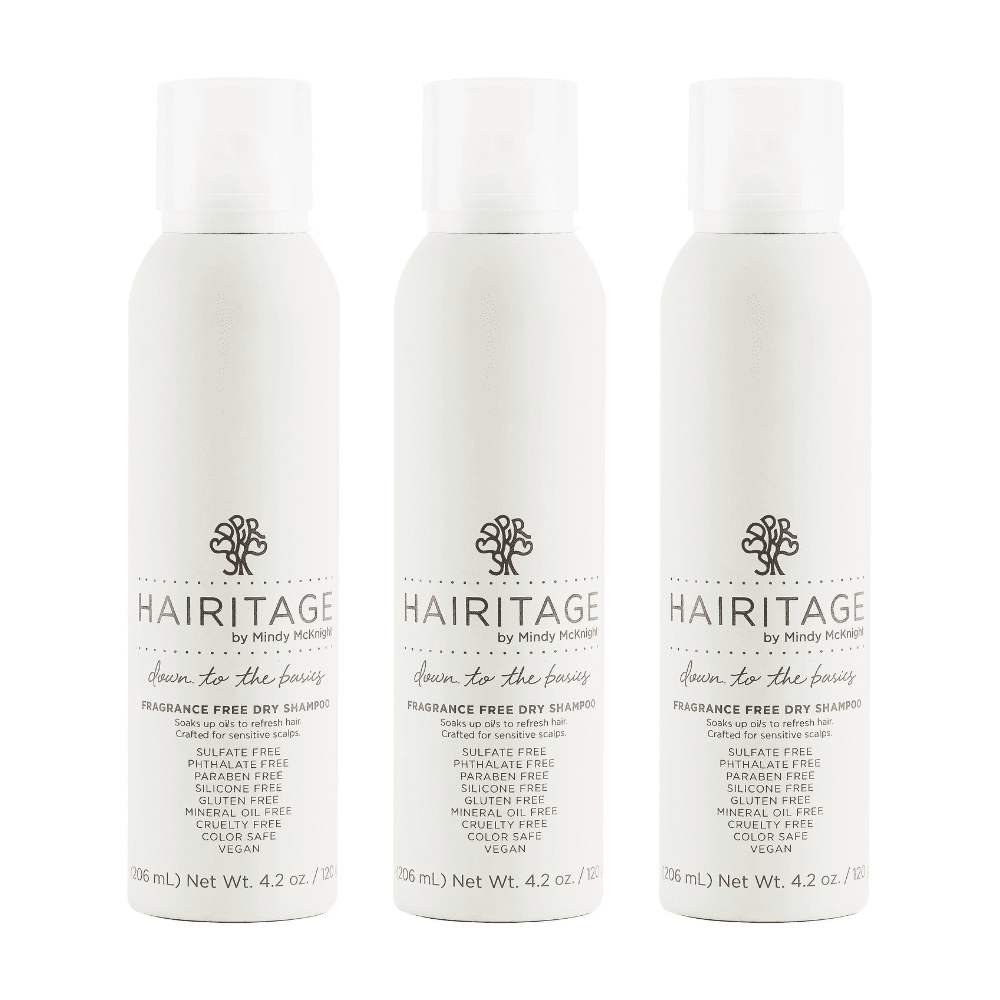 Hairitage Down to the Basics Dry Shampoo Spray, Fragrance Free, 4.2 oz (Pack of 3)