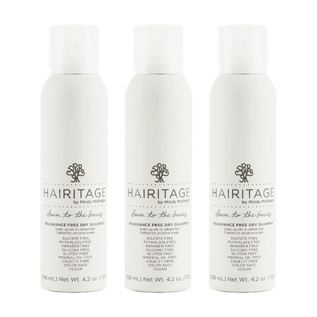 Hairitage Down to the Basics Dry Shampoo Spray, Fragrance Free, 4.2 oz (Pack of 3)