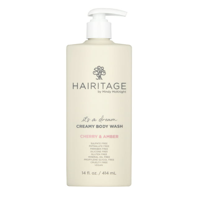 Hairitage It’s A Dream Cherry & Amber Scented Creamy Body Wash for Women, Men & Kids | Açaí Fruit Extract for All Skin Types | Vetiver & Guaiac Wood Essential Oils, 14 fl oz.