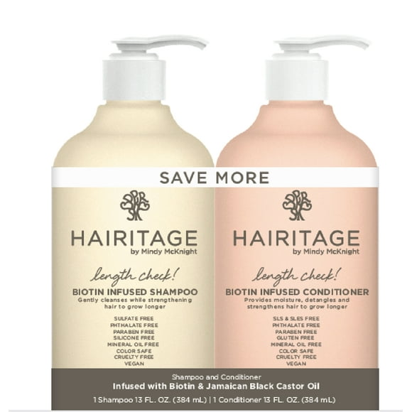 Hairitage Length Check Biotin + Jamaican Black Castor Oil Shampoo and Conditioner Set for Hair Growth, Thickening & Volume - Hydrating Repair Shampoo and Conditioner Set for Thinning Hair