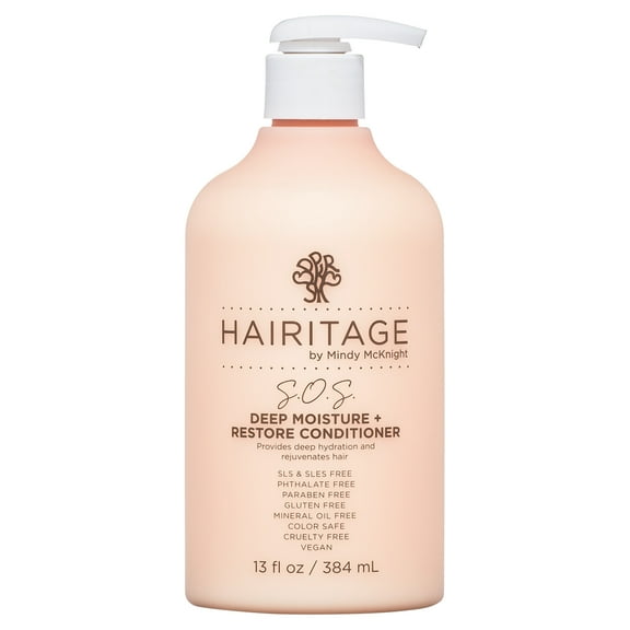 Hairitage S.O.S. Deep Moisture & Restore Deep Conditioner with Safflower Oil for Dry, Thick Hair | for Coily, Curly, Wavy Hair Types | for all genders, 13 fl. oz. pump dispenser