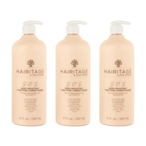 Hairitage SOS Deep Moisture + Restore Deep Conditioner, 21 fl oz (Pack of 3)